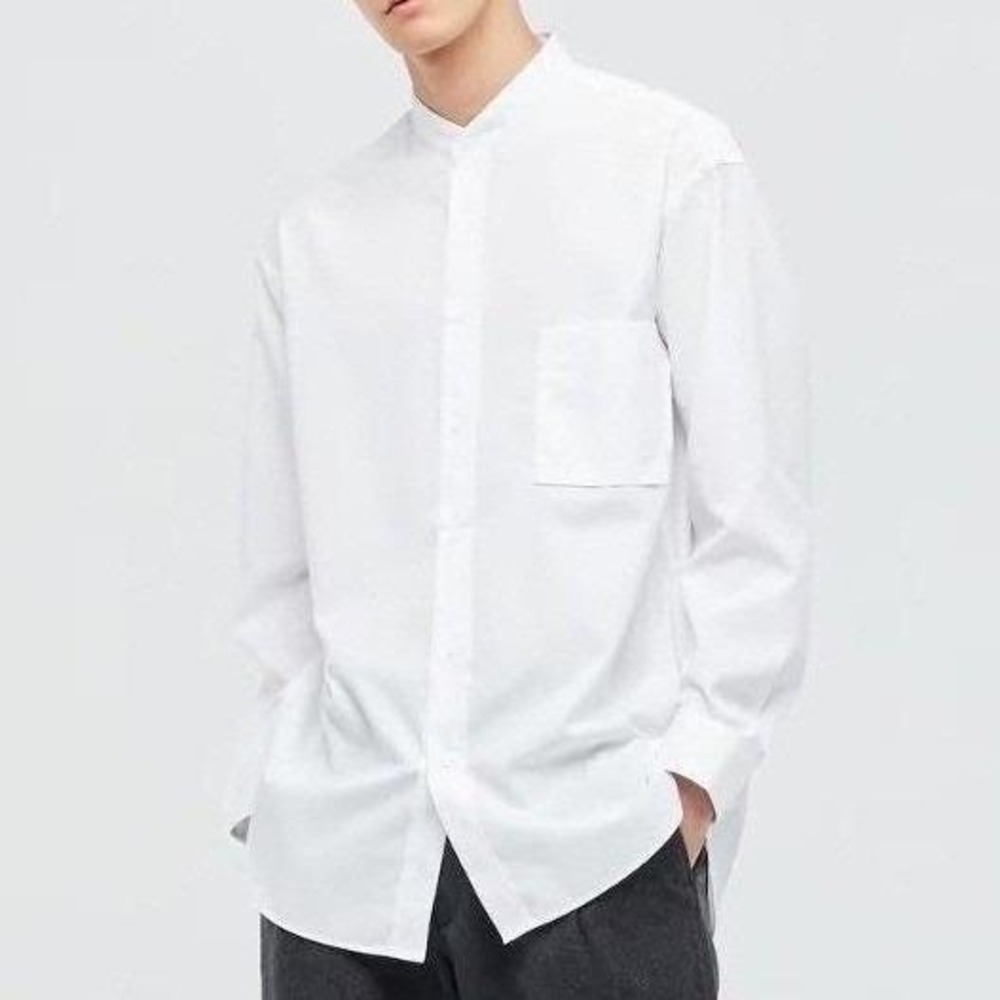 Jil Sander +J Uniqlo Band Collar Button Shirt Men XS White Minimalist Relax Fit